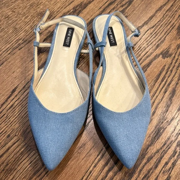 Nine West Blue Denim Pointed-Toe Slingback Flats Size 9 Great Condition! - Picture 1 of 4